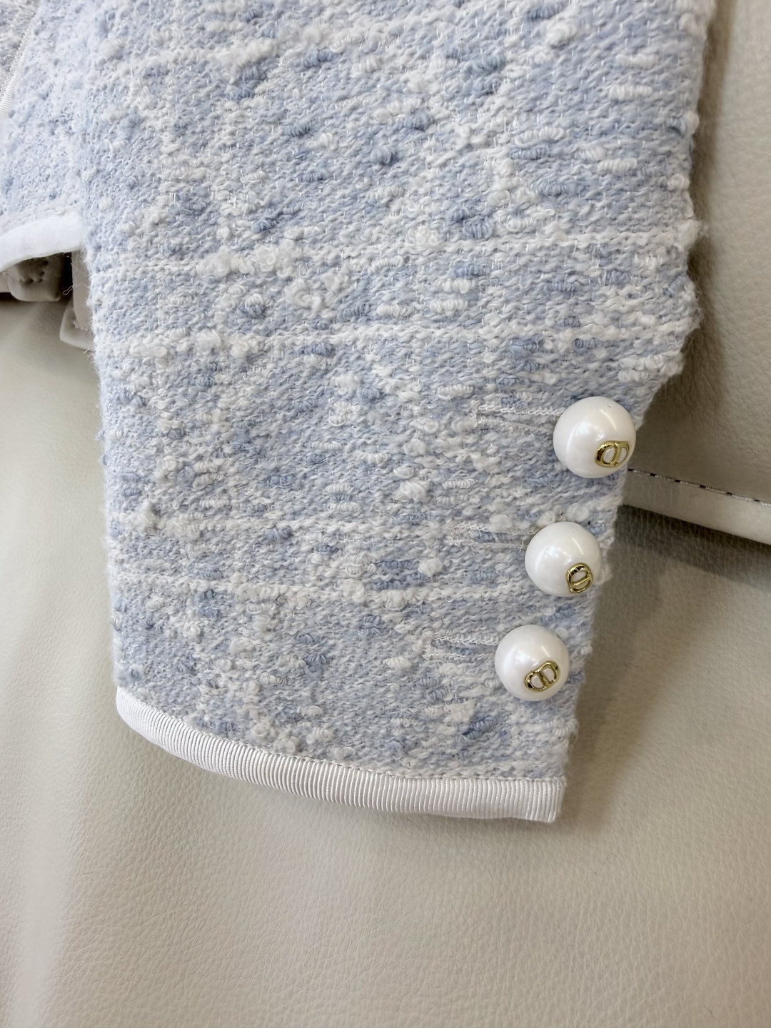 XZ0143#新款外套💕Dior 菱形格 长袖粗花呢外套 米白色 蓝色 SMLXL