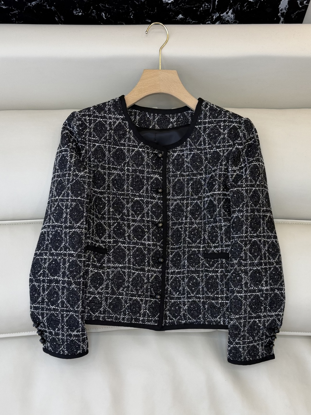 XZ0142#新款外套💕Dior 菱形格 长袖粗花呢外套 粉色 黑色 SMLXL