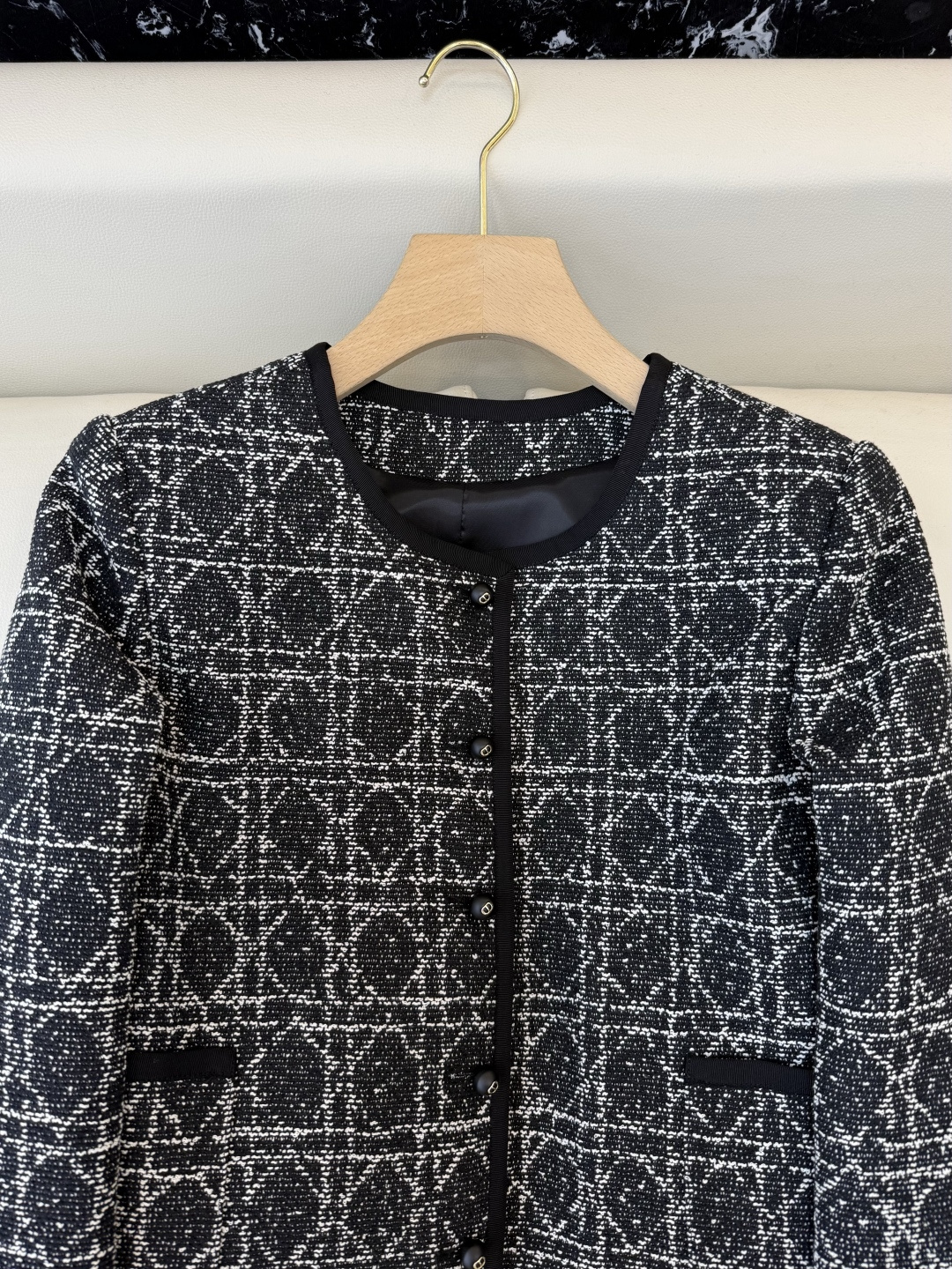 XZ0142#新款外套💕Dior 菱形格 长袖粗花呢外套 粉色 黑色 SMLXL