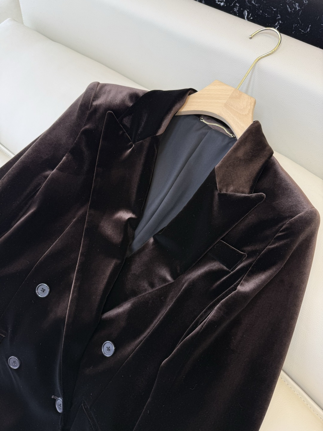 XZ0140#新款外套💕YSL 丝绒双排扣 西装外套 黑色 棕色 SMLXL