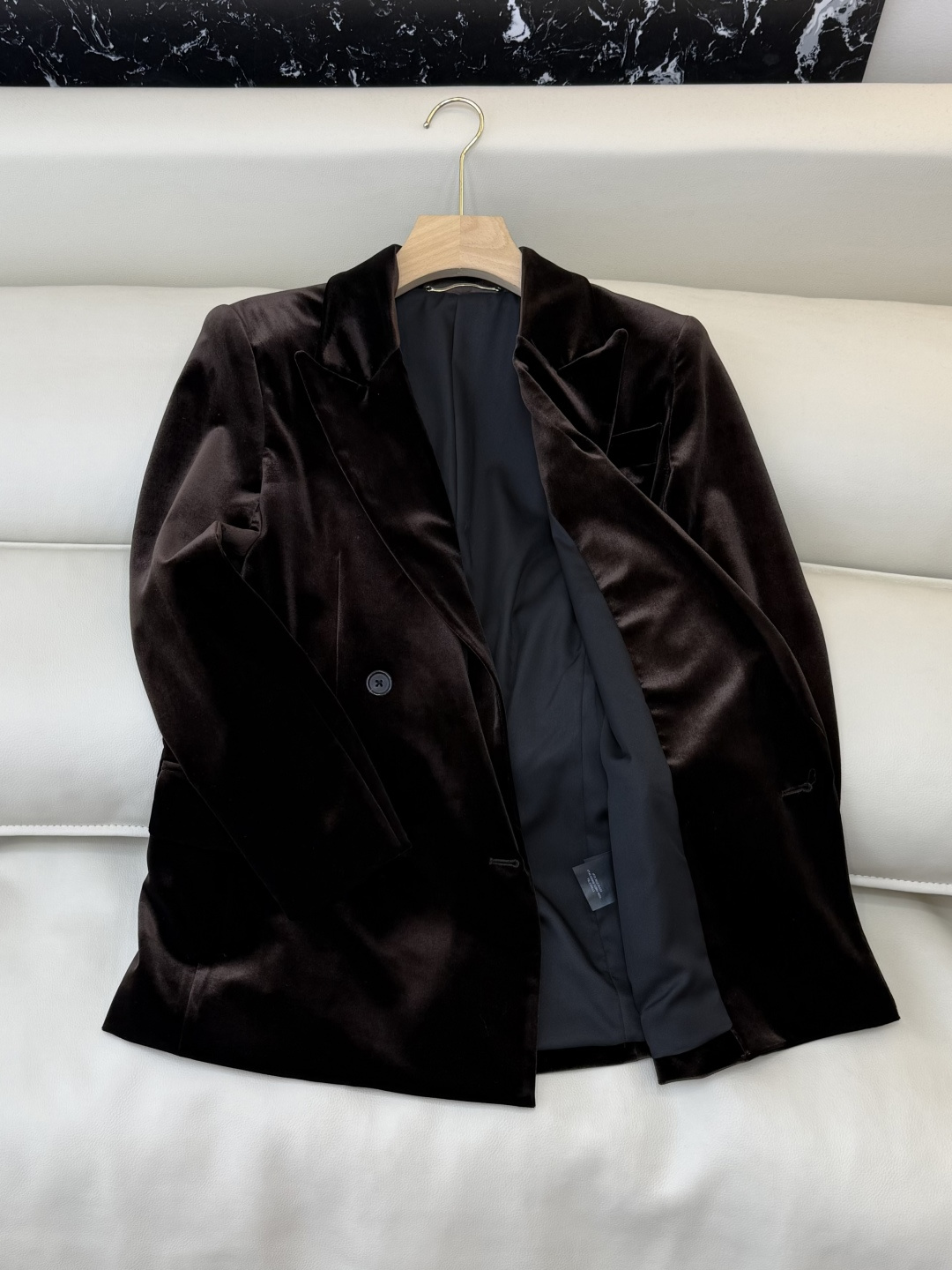 XZ0140#新款外套💕YSL 丝绒双排扣 西装外套 黑色 棕色 SMLXL