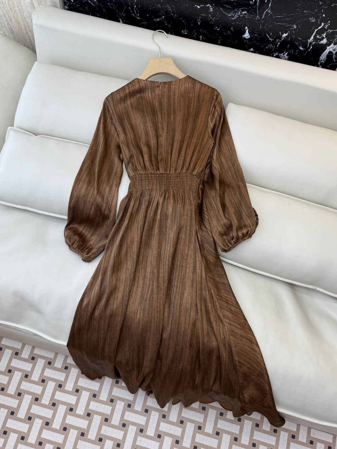 XF046#新款连衣裙💕鎏金岁月 显瘦长袖 连衣裙 黑色 咖色 SM LXL