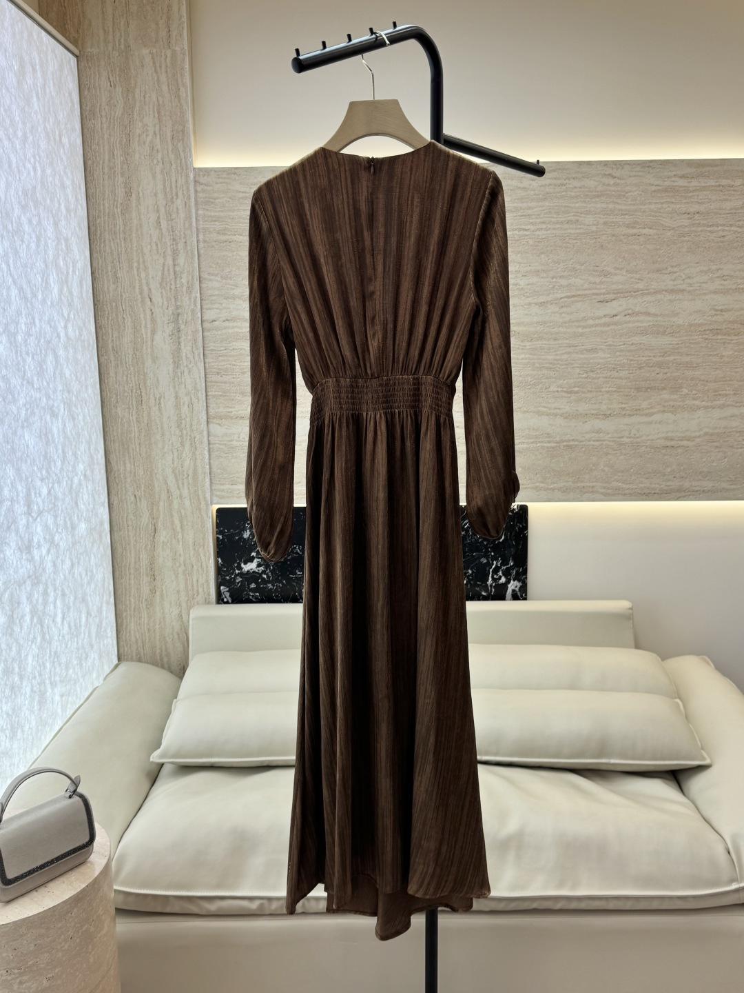 XF046#新款连衣裙💕鎏金岁月 显瘦长袖 连衣裙 黑色 咖色 SM LXL