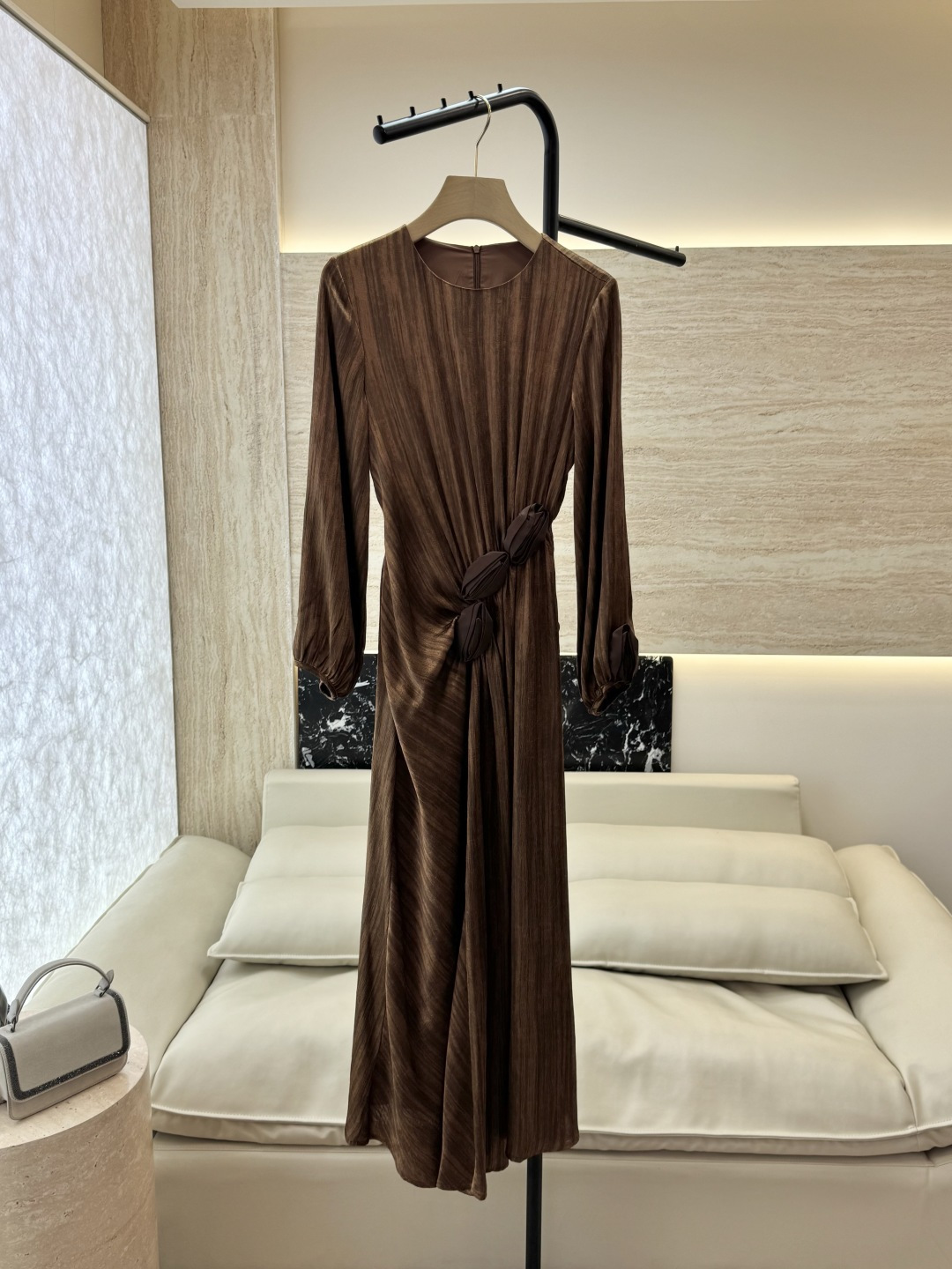 XF046#新款连衣裙💕鎏金岁月 显瘦长袖 连衣裙 黑色 咖色 SM LXL