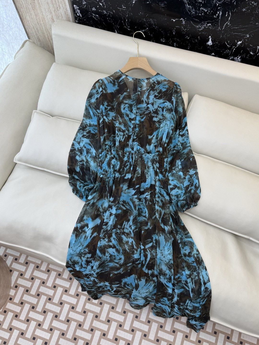 XF053#新款套装💕飘逸印花长袖V领 长裙 连衣裙 SMLXL