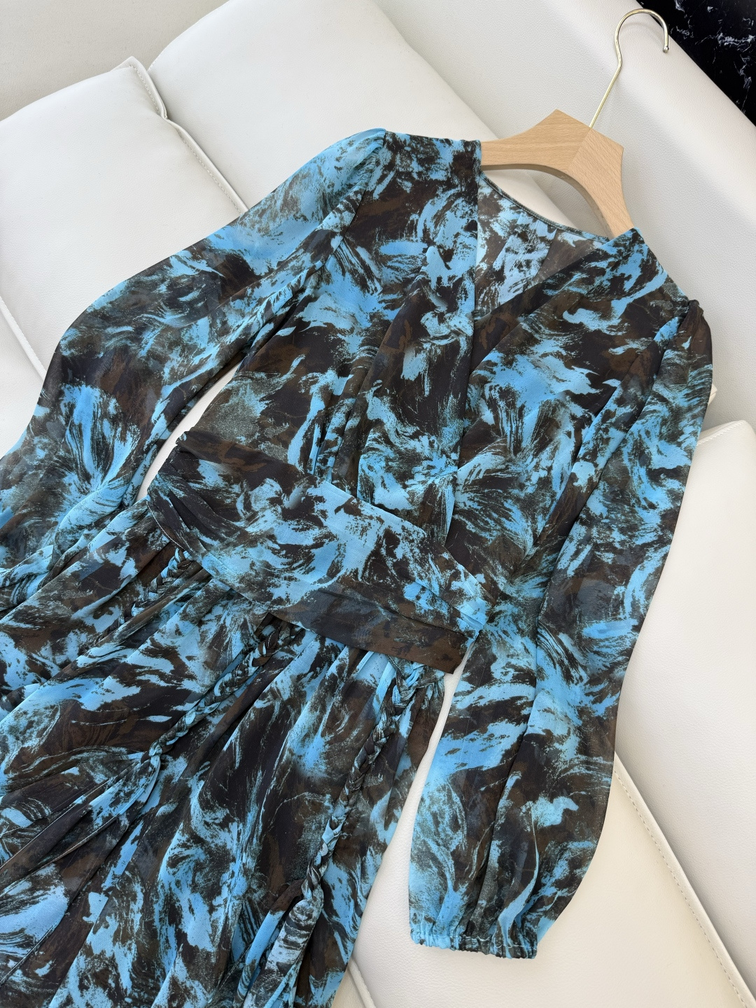 XF053#新款套装💕飘逸印花长袖V领 长裙 连衣裙 SMLXL