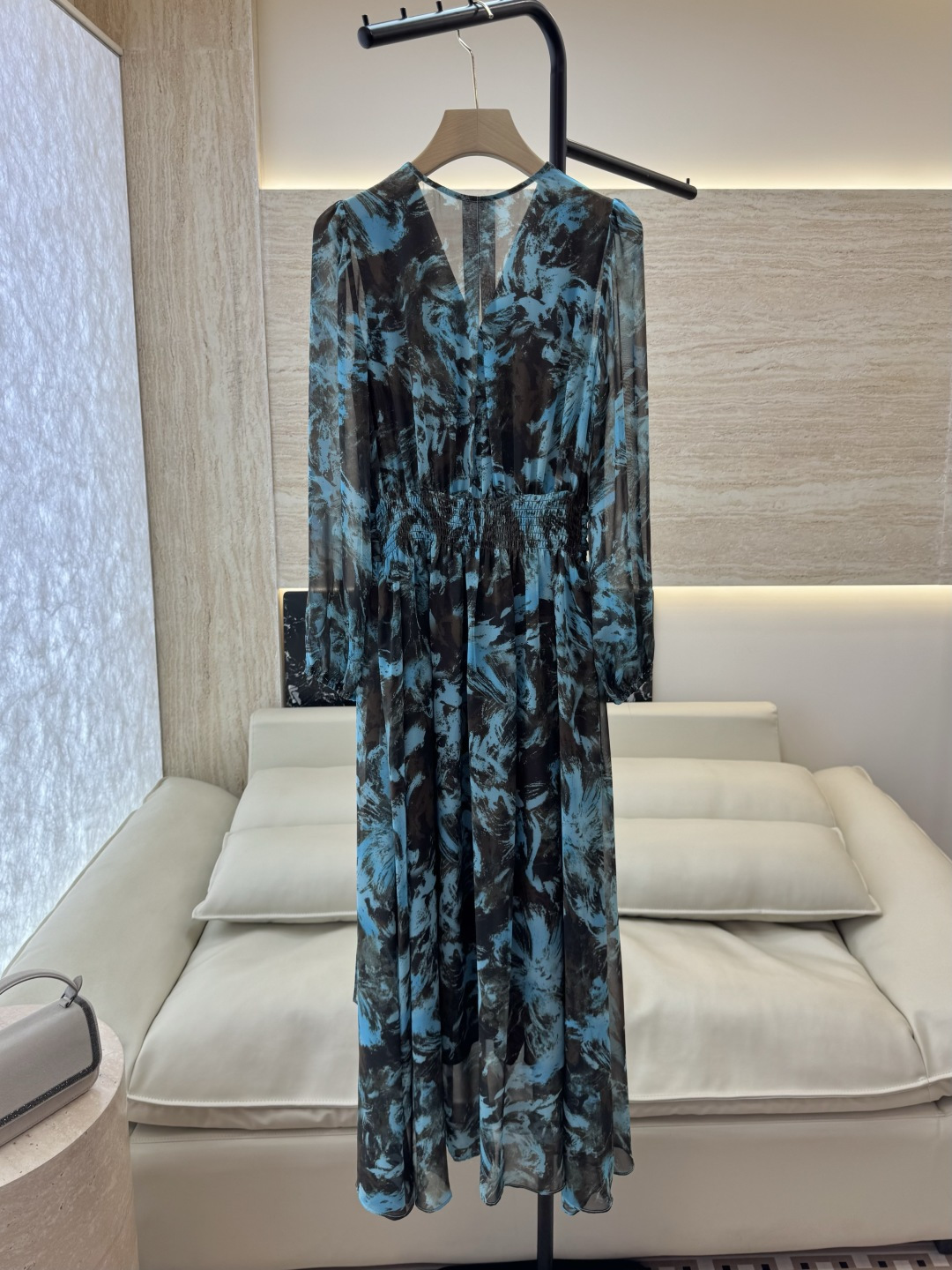 XF053#新款套装💕飘逸印花长袖V领 长裙 连衣裙 SMLXL