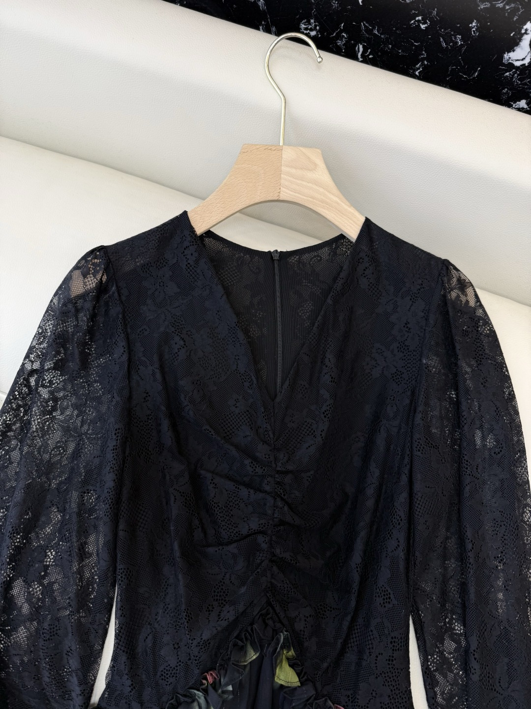 XF056#新款套装💕飘逸印花长袖V领蕾丝长裙 连衣裙 SMLXL