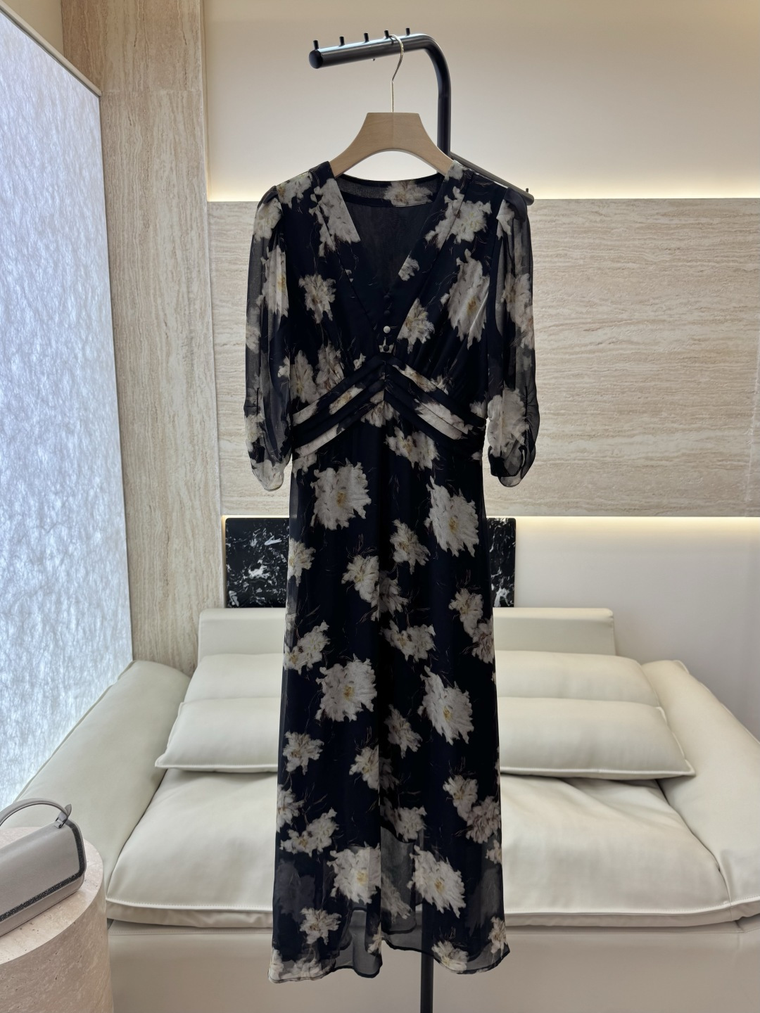 XF055#新款套装💕飘逸印花长袖V领 长裙 连衣裙 SMLXL