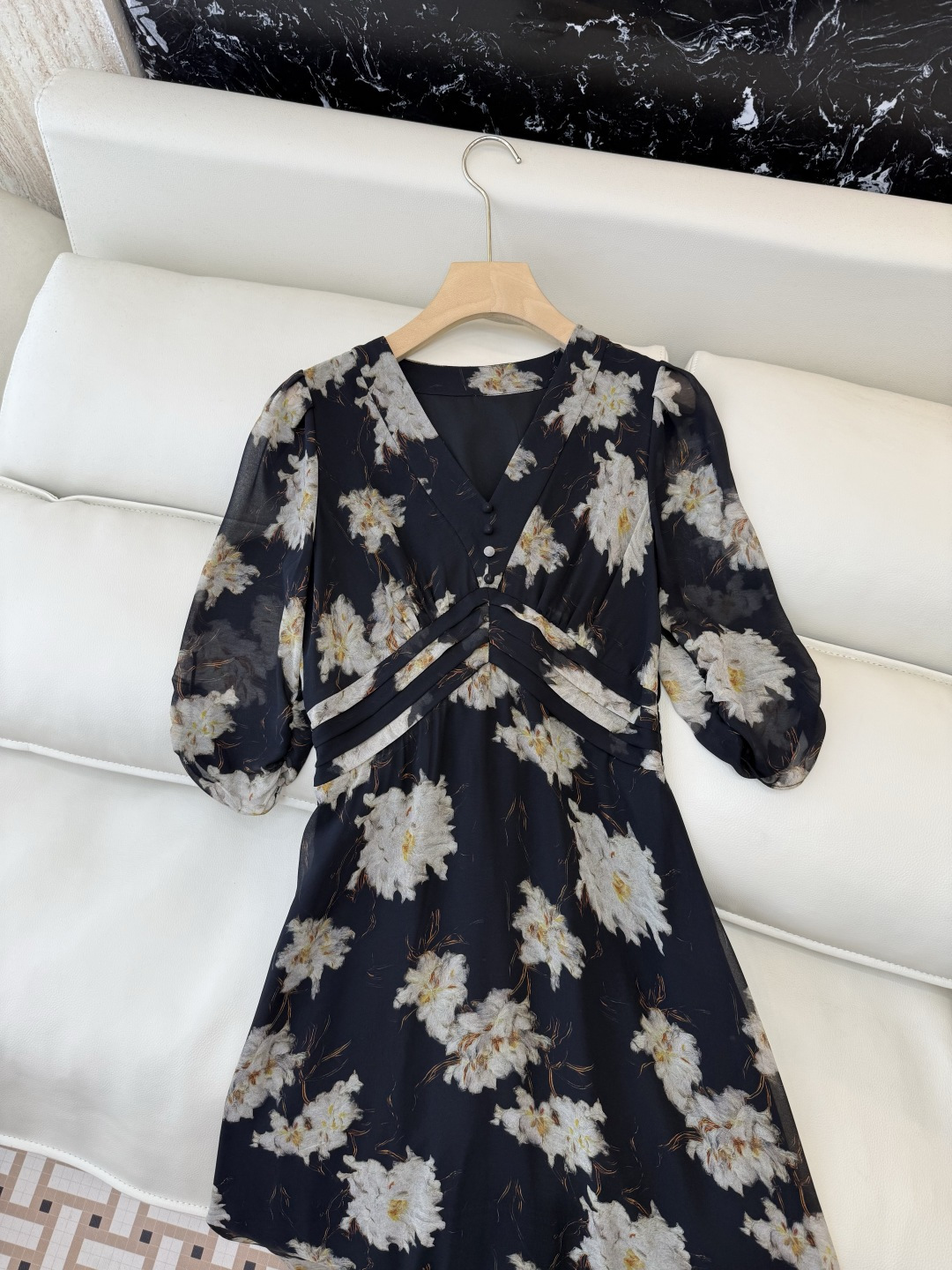 XF055#新款套装💕飘逸印花长袖V领 长裙 连衣裙 SMLXL