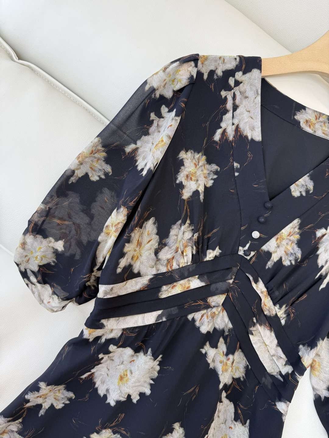 XF055#新款套装💕飘逸印花长袖V领 长裙 连衣裙 SMLXL