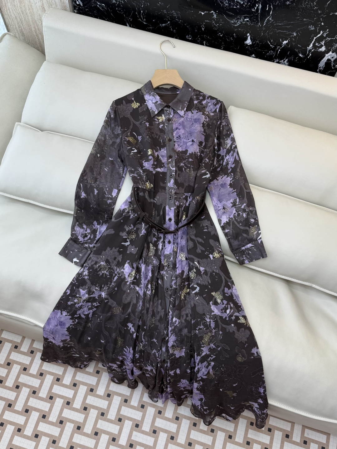 XF057#新款套装💕飘逸印花长袖 长裙 连衣裙 SMLXL