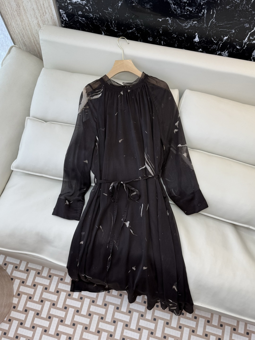 XF058#新款连衣裙💕两件套 雪纺纱印花配腰带 连衣裙 SMLXLXXL