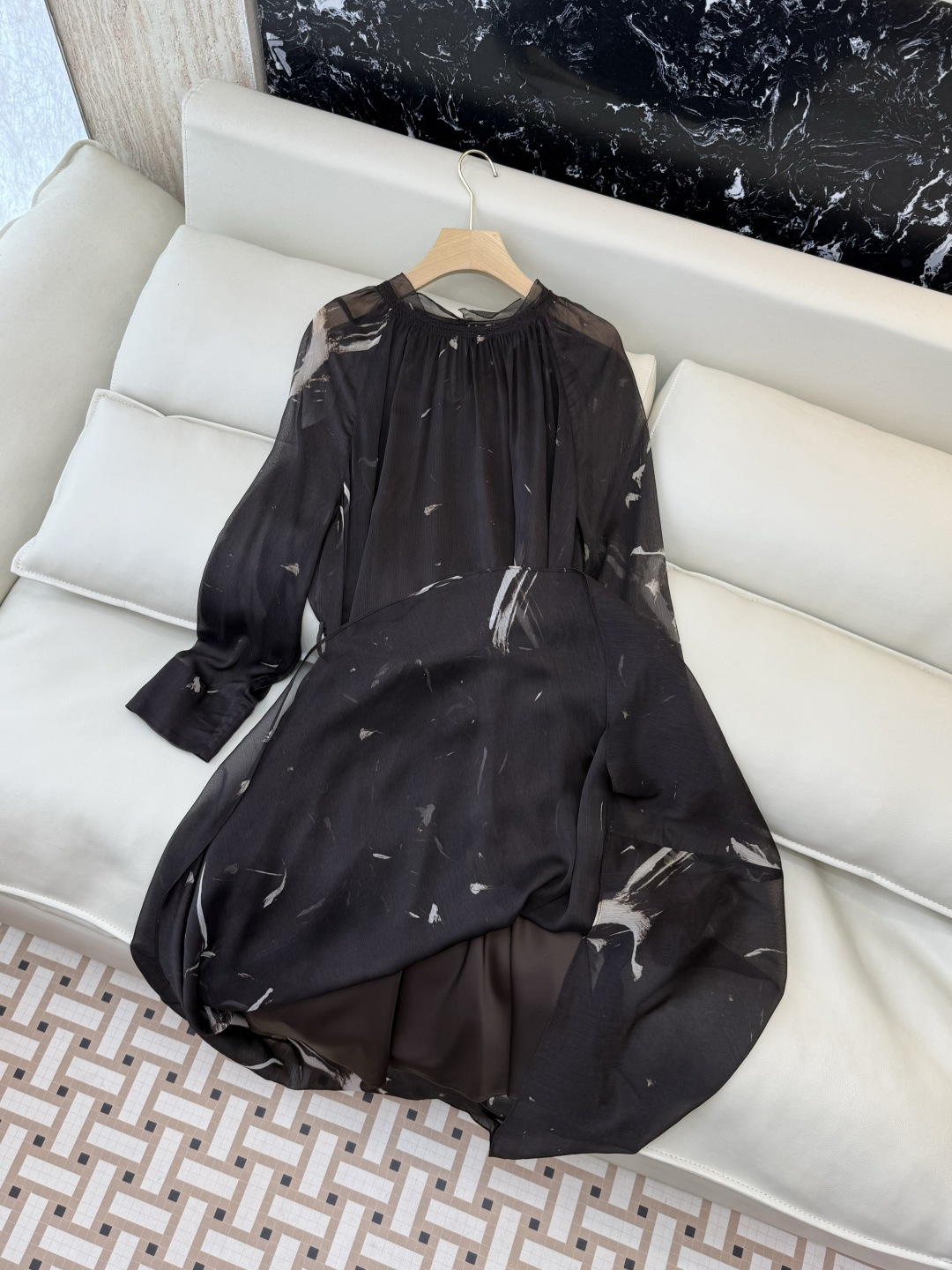 XF058#新款连衣裙💕两件套 雪纺纱印花配腰带 连衣裙 SMLXLXXL