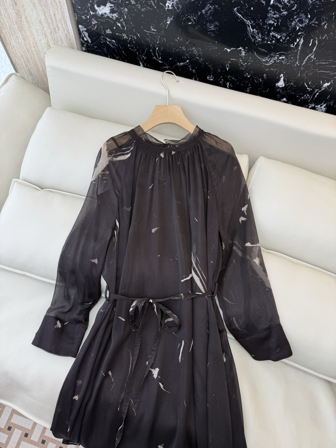 XF058#新款连衣裙💕两件套 雪纺纱印花配腰带 连衣裙 SMLXLXXL