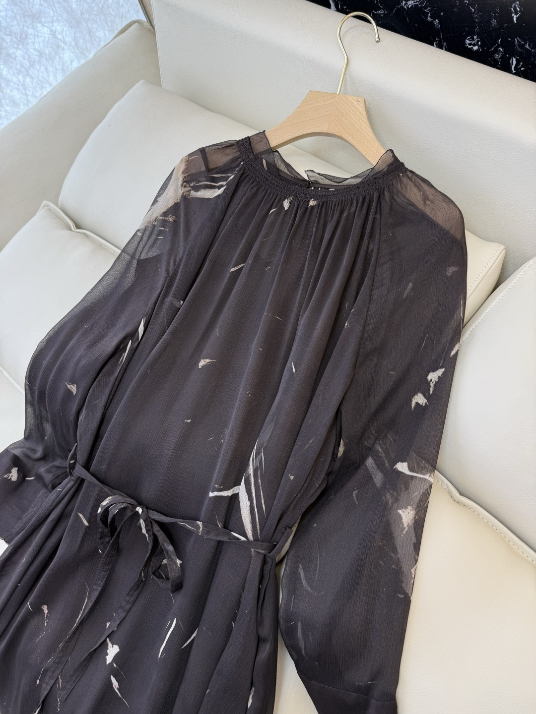 XF058#新款连衣裙💕两件套 雪纺纱印花配腰带 连衣裙 SMLXLXXL