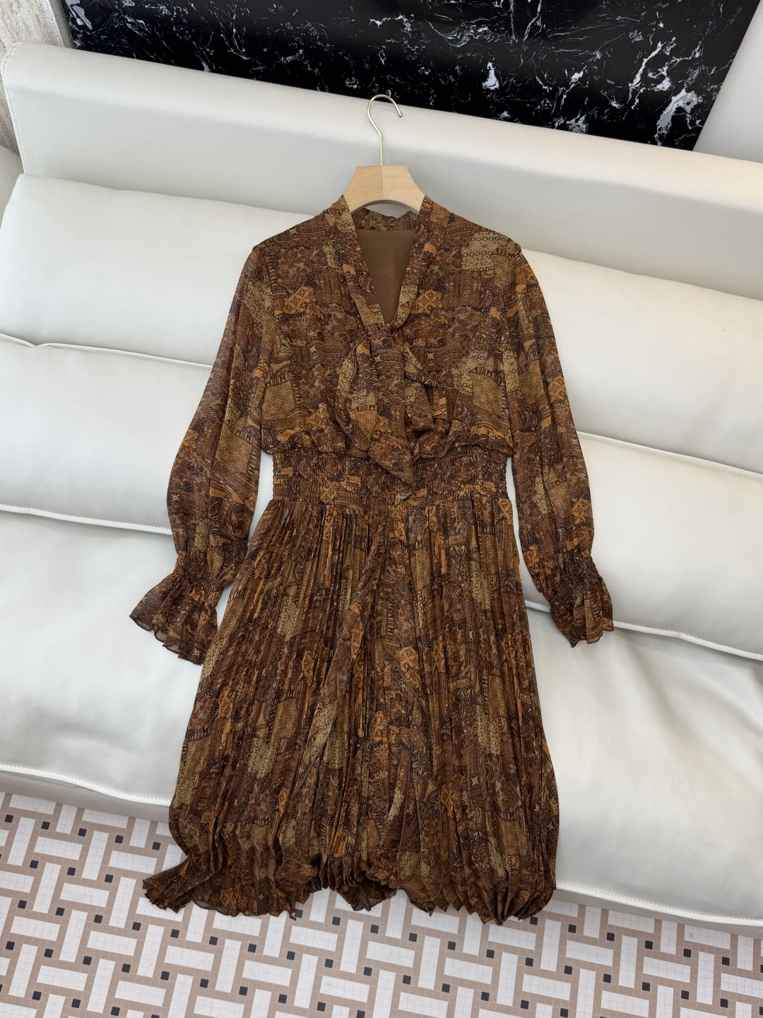 XF060#新款连衣裙💕飘逸印花长袖 长裙 连衣裙 SMLXL