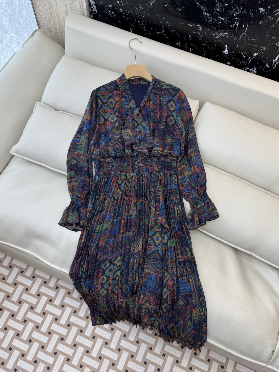 XF060#新款连衣裙💕飘逸印花长袖 长裙 连衣裙 SMLXL