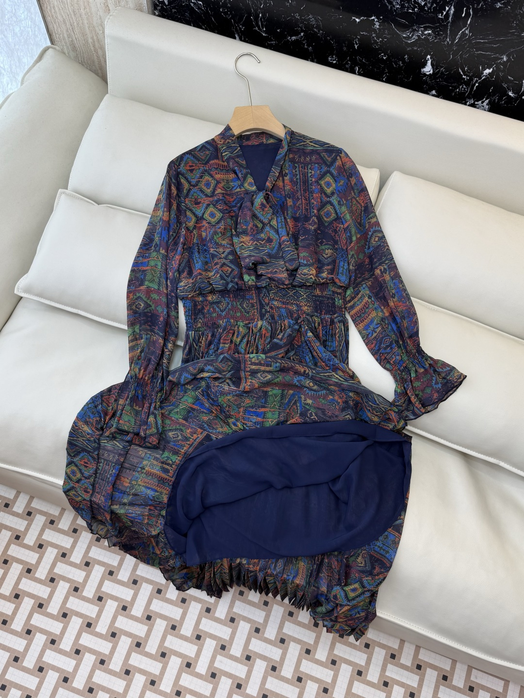 XF060#新款连衣裙💕飘逸印花长袖 长裙 连衣裙 SMLXL