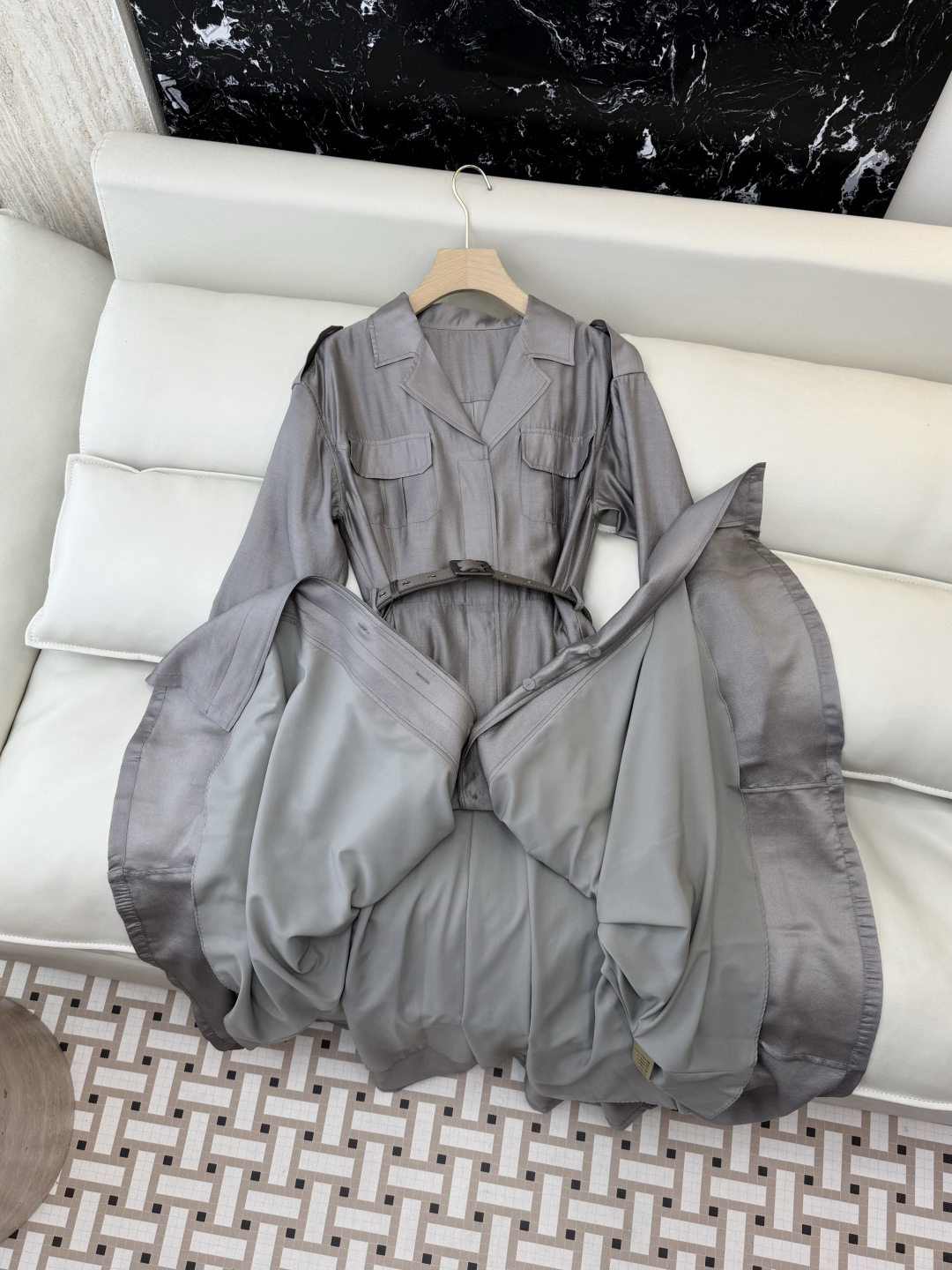 XF063#新款连衣裙💕飘逸衬衫领 长袖 长裙 连衣裙 蓝色 灰色 酒红色 SMLXL