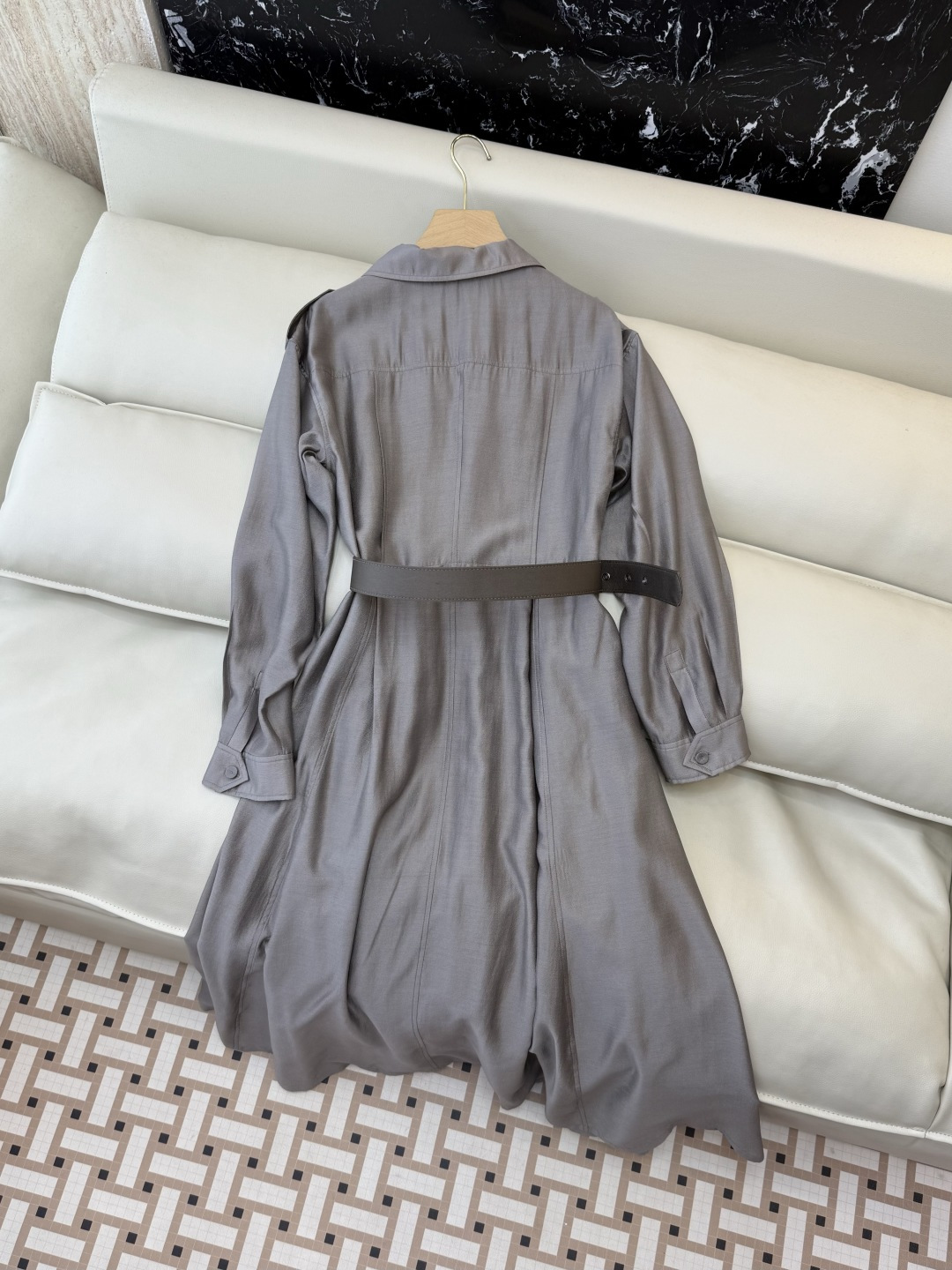 XF063#新款连衣裙💕飘逸衬衫领 长袖 长裙 连衣裙 蓝色 灰色 酒红色 SMLXL