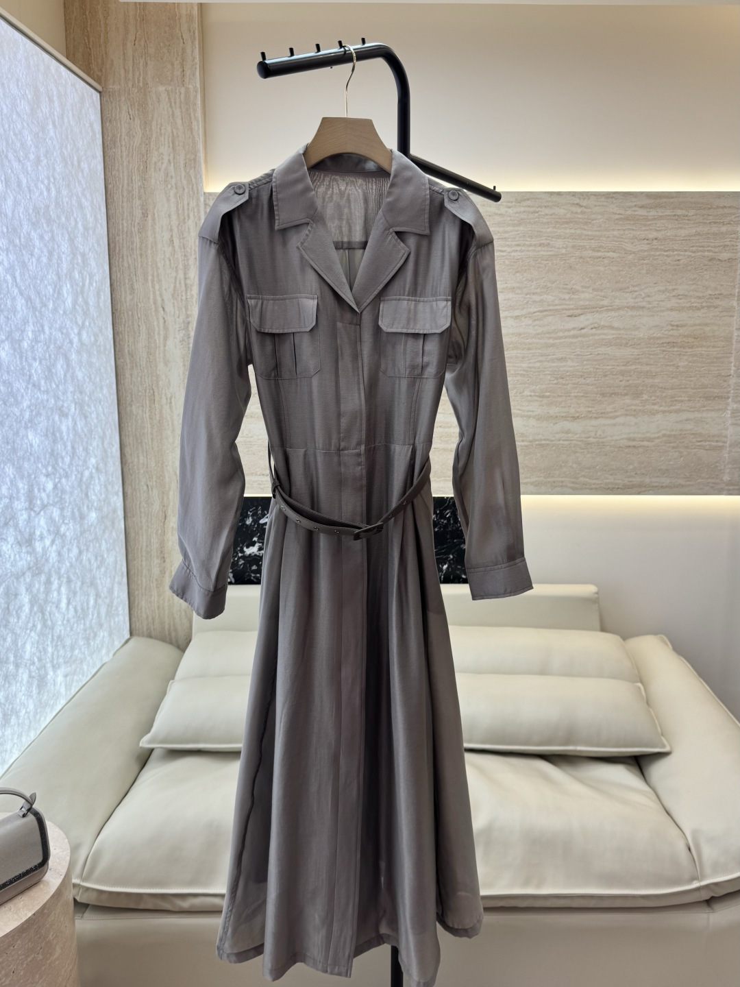 XF063#新款连衣裙💕飘逸衬衫领 长袖 长裙 连衣裙 蓝色 灰色 酒红色 SMLXL