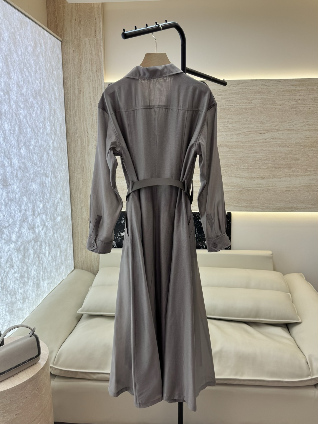 XF063#新款连衣裙💕飘逸衬衫领 长袖 长裙 连衣裙 蓝色 灰色 酒红色 SMLXL