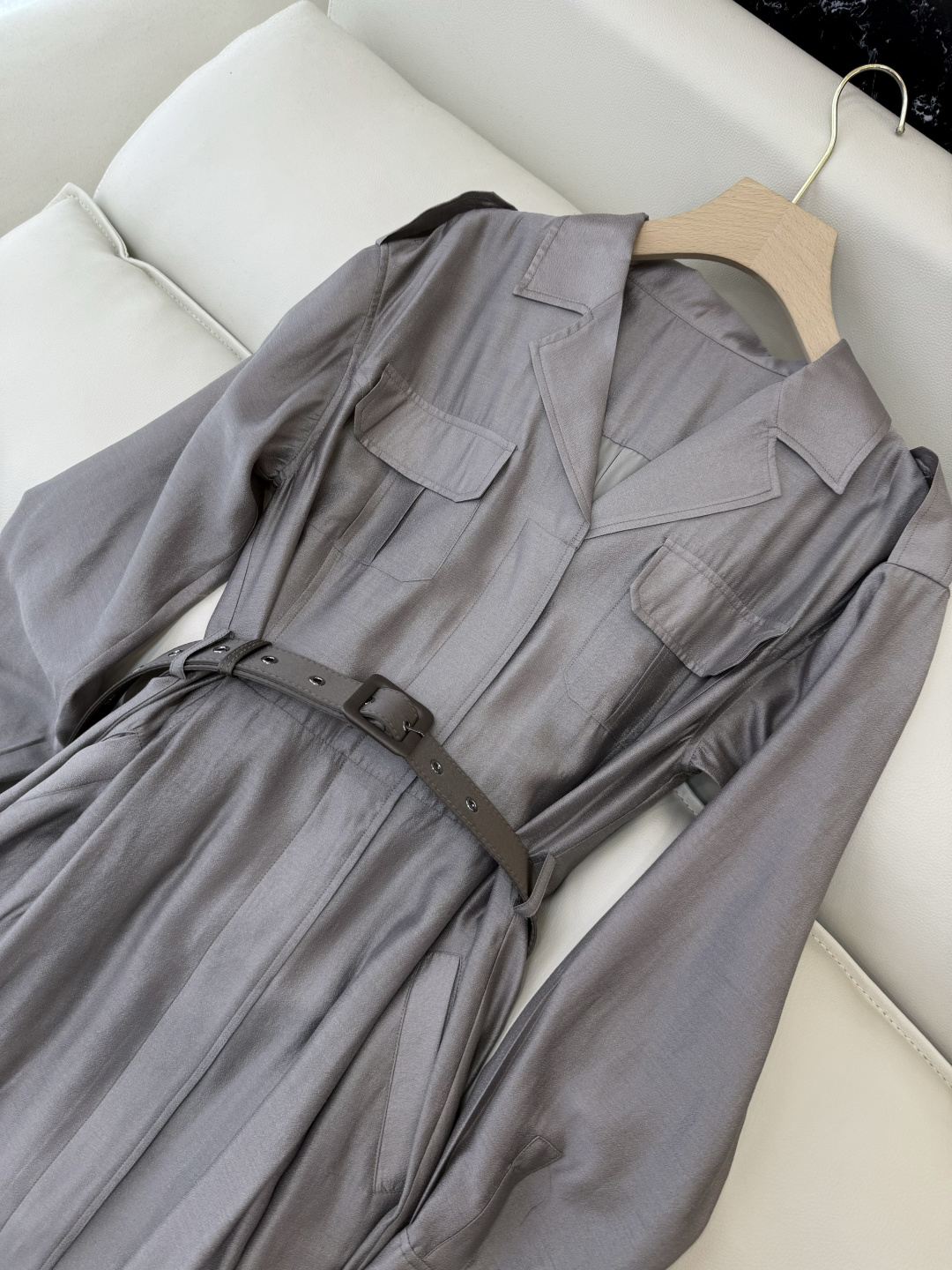 XF063#新款连衣裙💕飘逸衬衫领 长袖 长裙 连衣裙 蓝色 灰色 酒红色 SMLXL