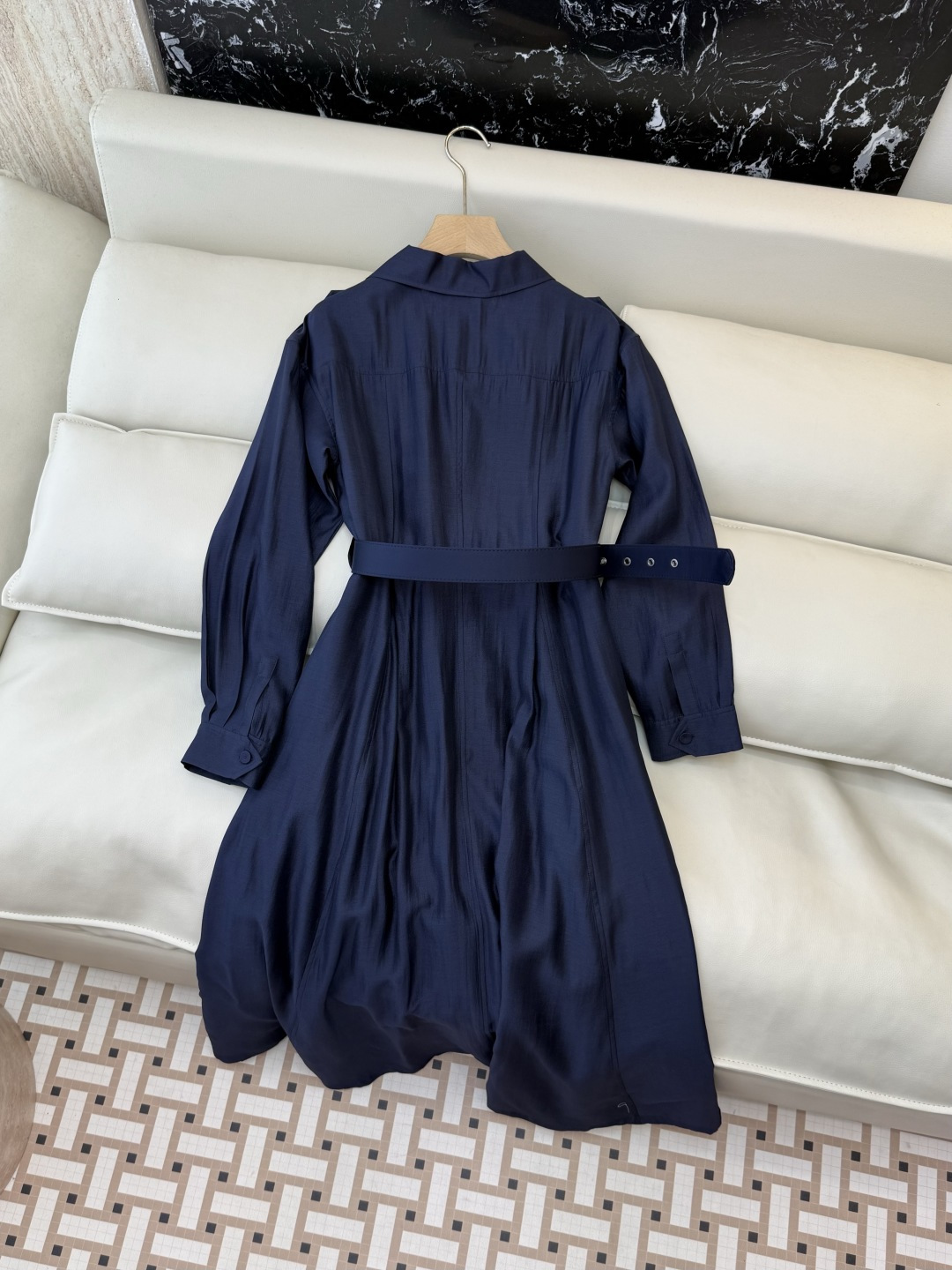 XF063#新款连衣裙💕飘逸衬衫领 长袖 长裙 连衣裙 蓝色 灰色 酒红色 SMLXL