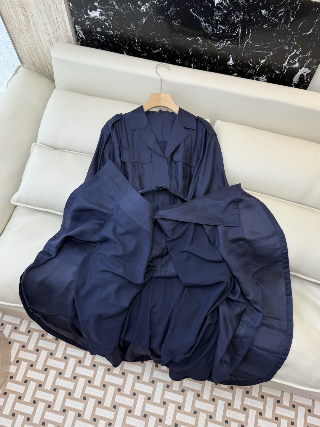 XF063#新款连衣裙💕飘逸衬衫领 长袖 长裙 连衣裙 蓝色 灰色 酒红色 SMLXL