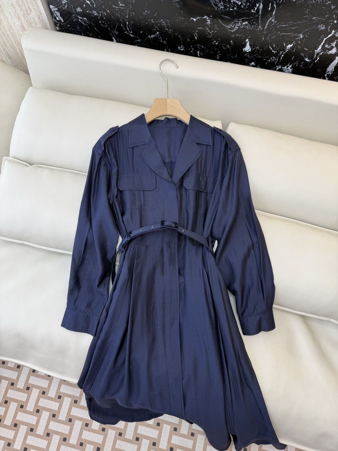 XF063#新款连衣裙💕飘逸衬衫领 长袖 长裙 连衣裙 蓝色 灰色 酒红色 SMLXL