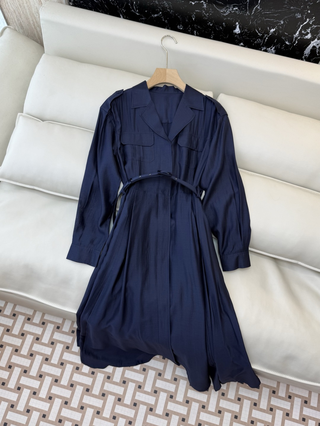 XF063#新款连衣裙💕飘逸衬衫领 长袖 长裙 连衣裙 蓝色 灰色 酒红色 SMLXL