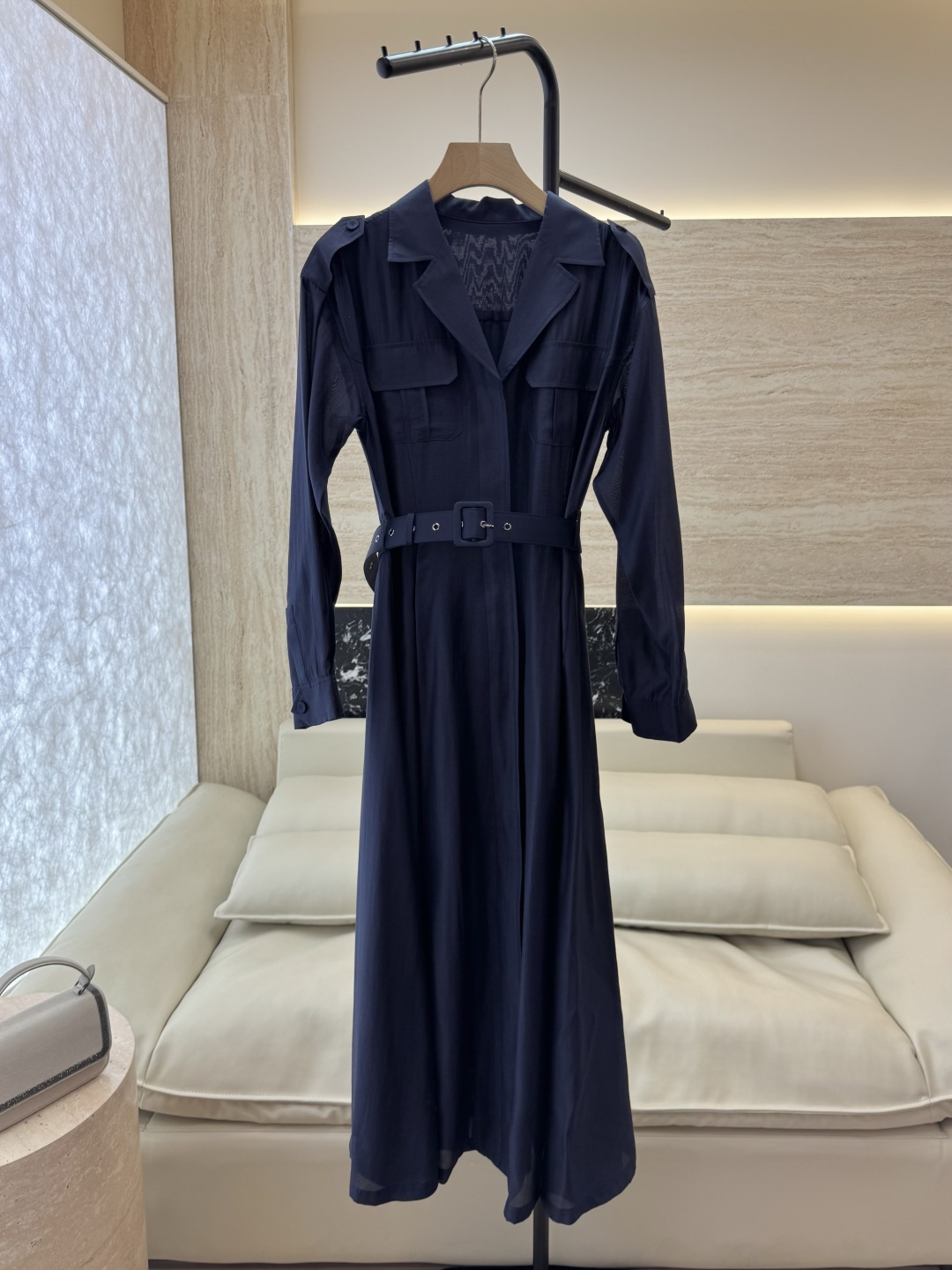 XF063#新款连衣裙💕飘逸衬衫领 长袖 长裙 连衣裙 蓝色 灰色 酒红色 SMLXL