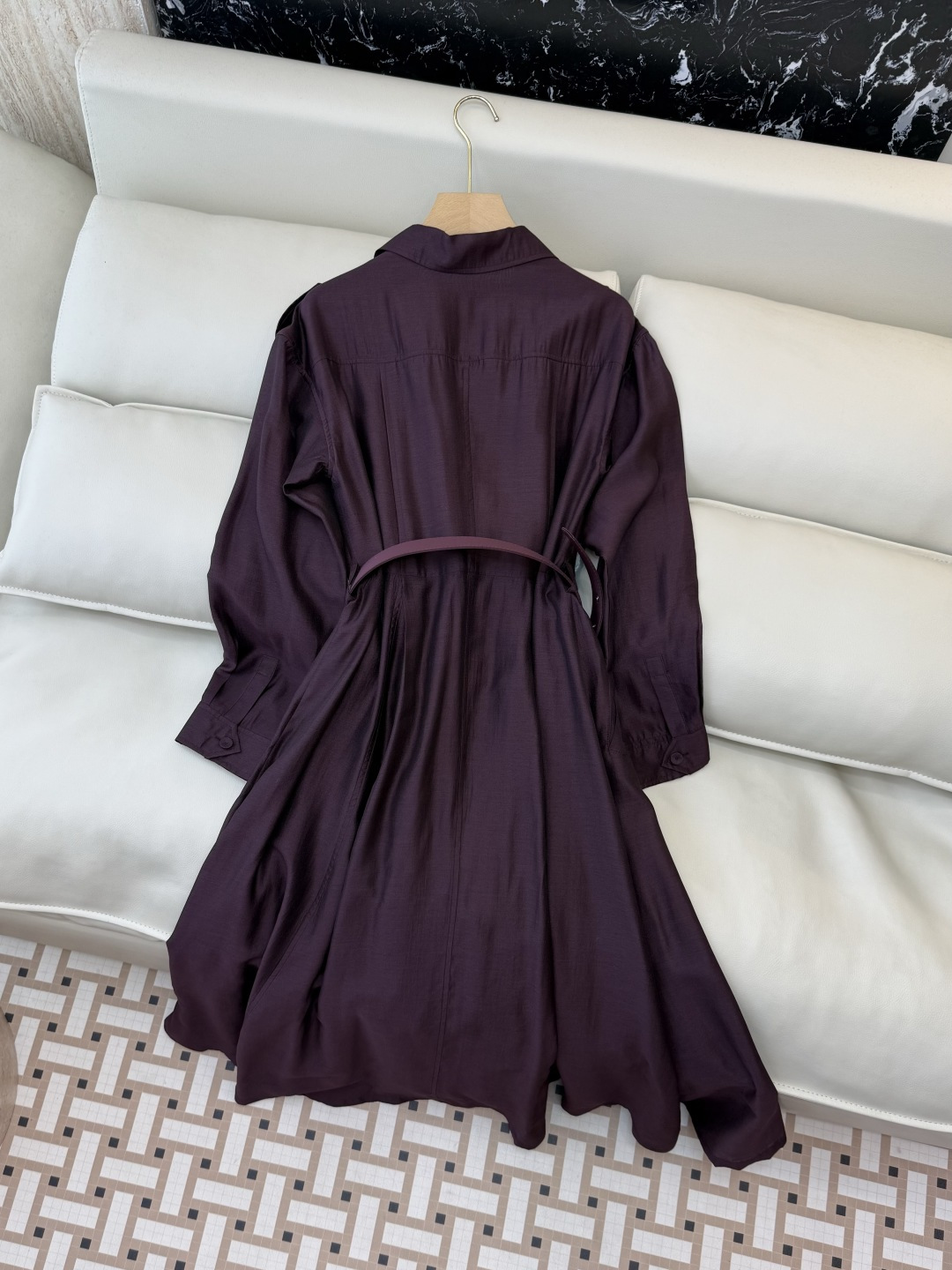 XF063#新款连衣裙💕飘逸衬衫领 长袖 长裙 连衣裙 蓝色 灰色 酒红色 SMLXL