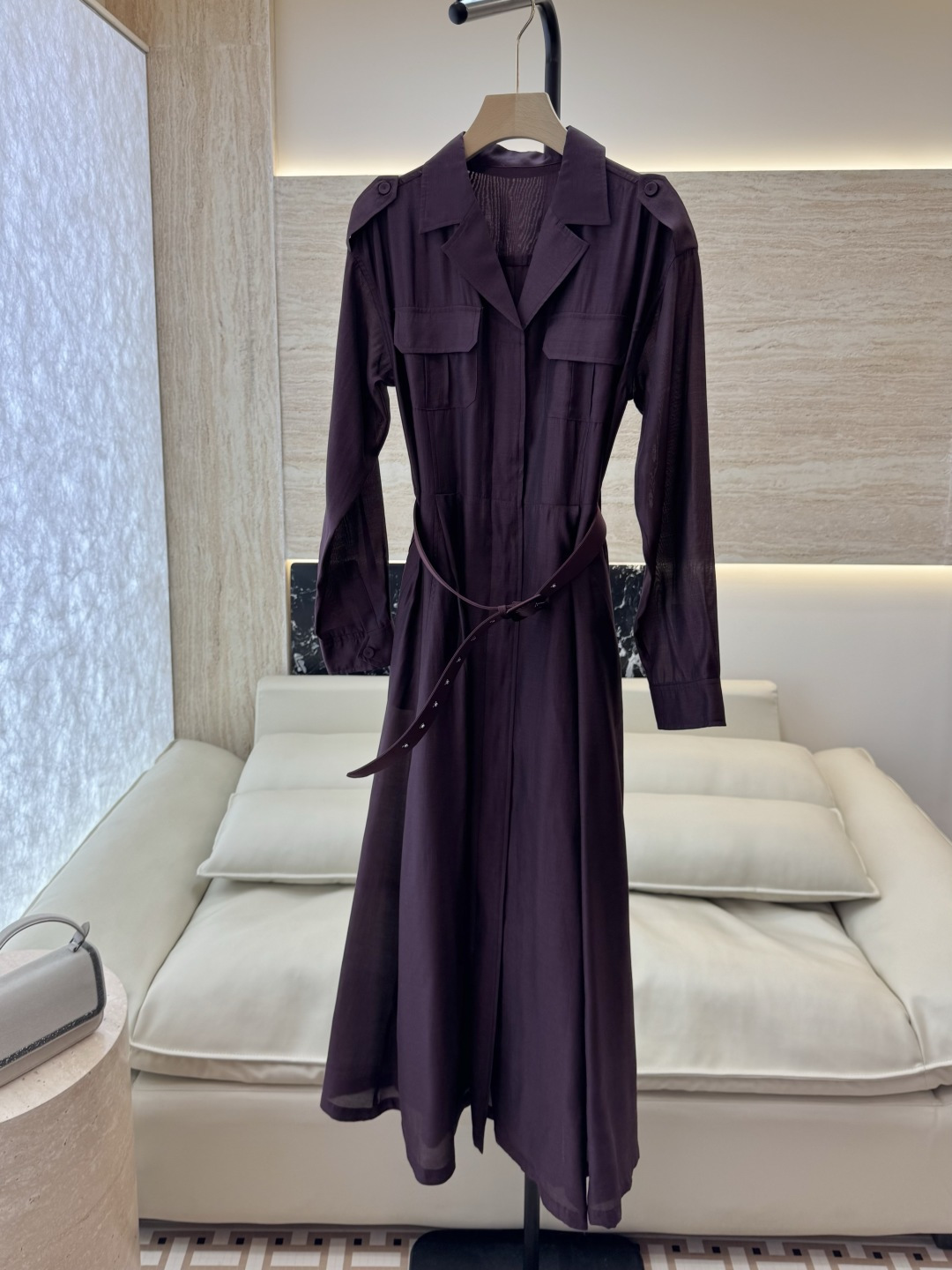 XF063#新款连衣裙💕飘逸衬衫领 长袖 长裙 连衣裙 蓝色 灰色 酒红色 SMLXL