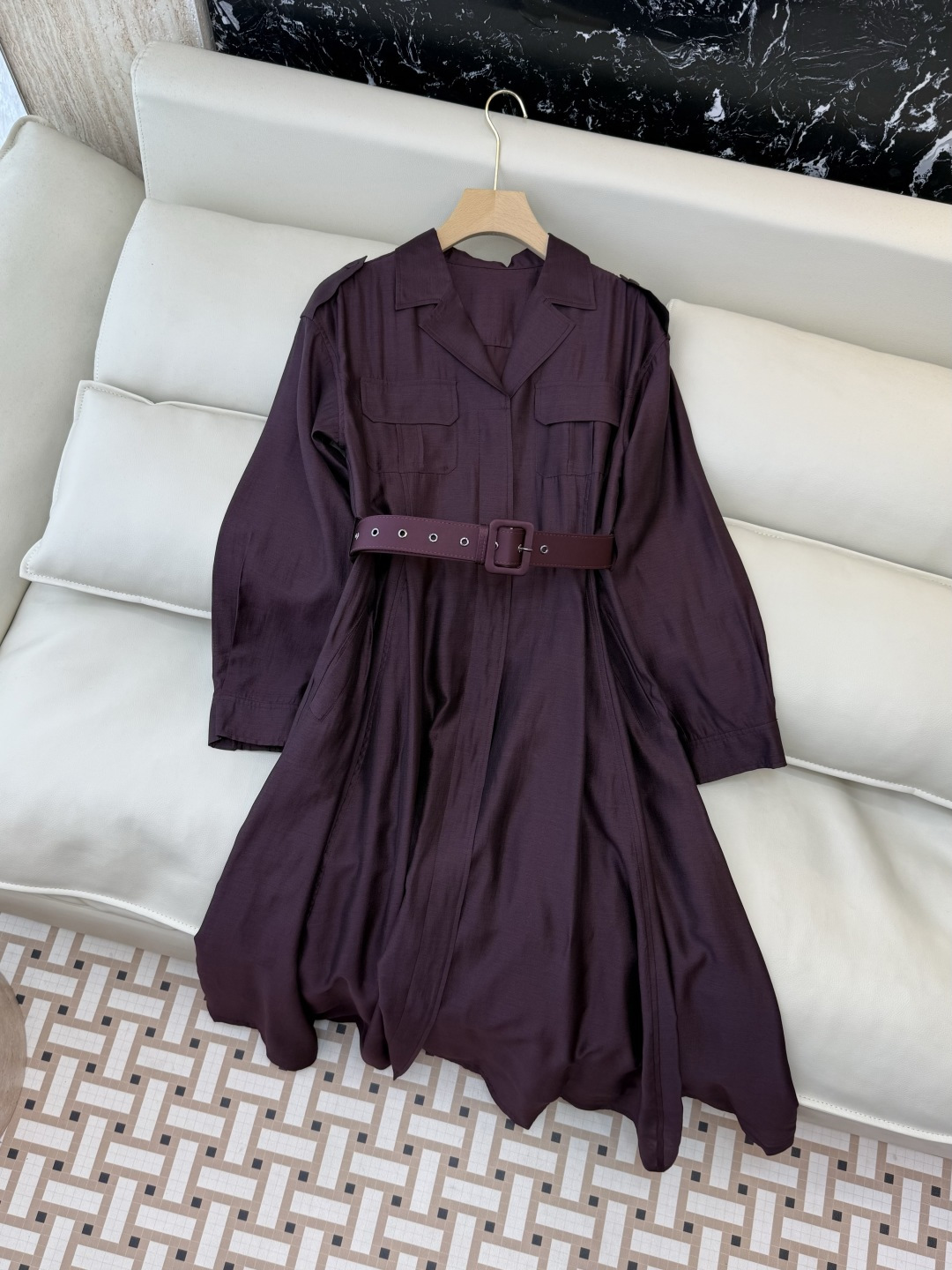 XF063#新款连衣裙💕飘逸衬衫领 长袖 长裙 连衣裙 蓝色 灰色 酒红色 SMLXL