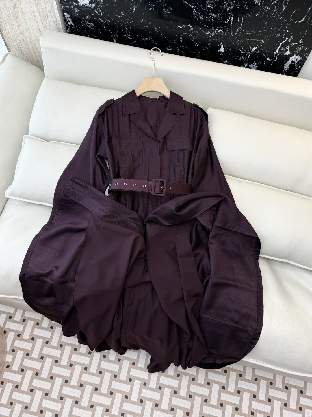 XF063#新款连衣裙💕飘逸衬衫领 长袖 长裙 连衣裙 蓝色 灰色 酒红色 SMLXL