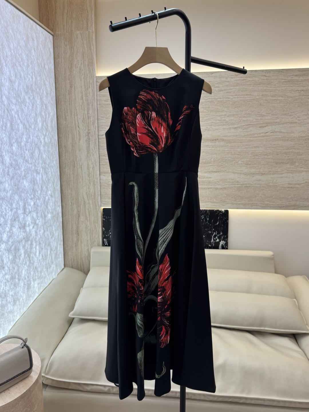 XF065#新款连衣裙💕郁金香印花 小黑裙 无袖长裙 连衣裙 黑色 SMLXL