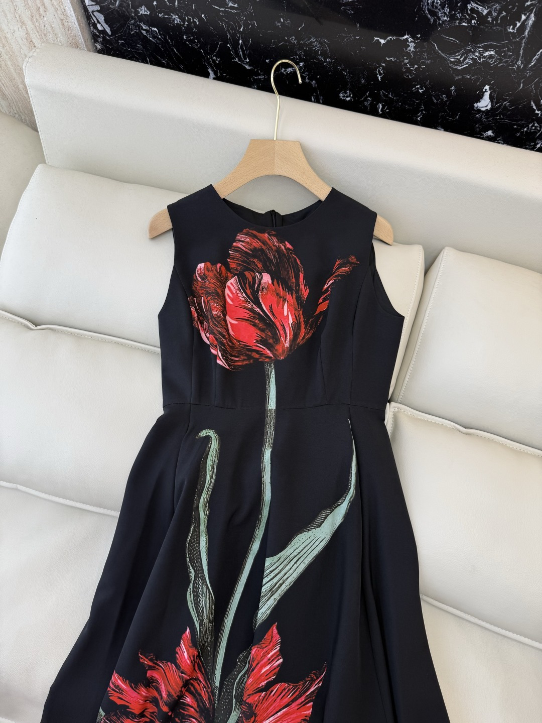 XF065#新款连衣裙💕郁金香印花 小黑裙 无袖长裙 连衣裙 黑色 SMLXL