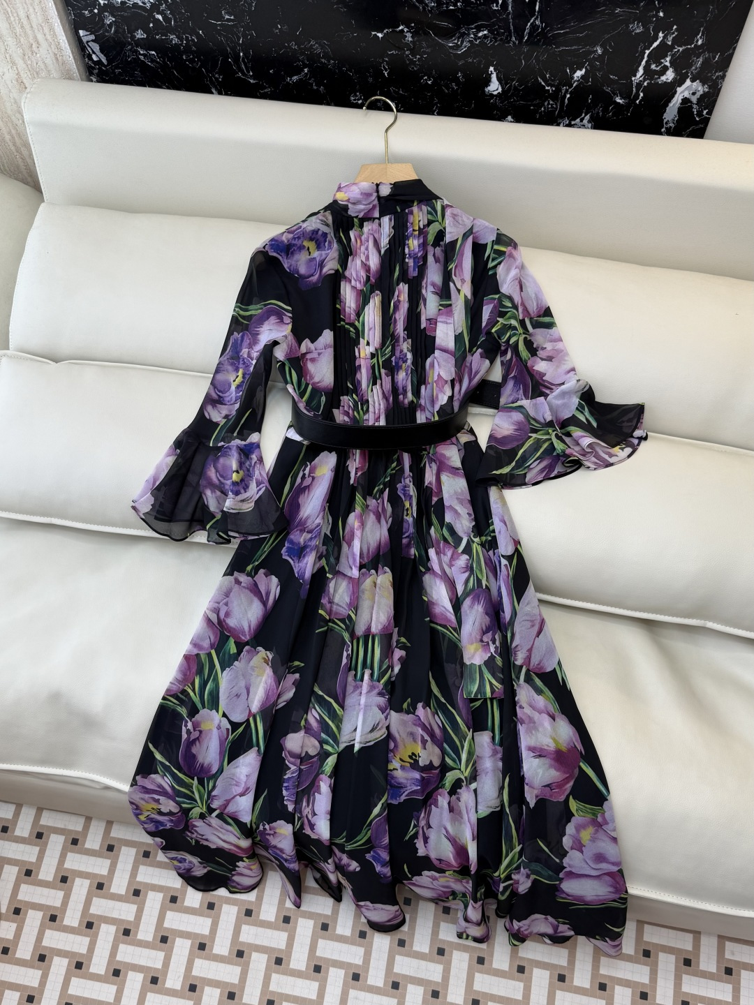 XF052#新款套装💕飘逸印花长袖V领 长裙 连衣裙 SMLXL