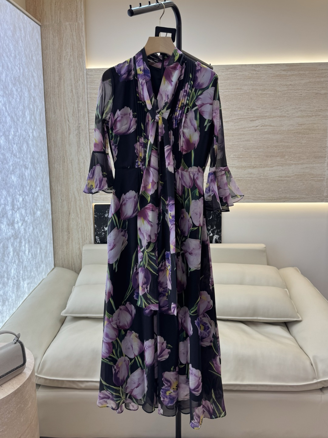 XF052#新款套装💕飘逸印花长袖V领 长裙 连衣裙 SMLXL