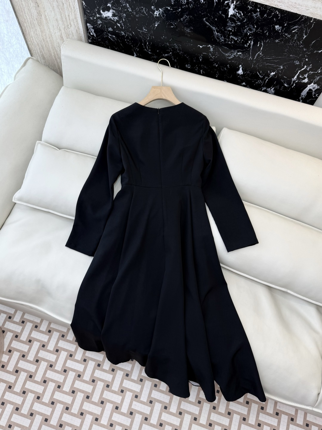 XF066#新款连衣裙💕郁金香印花 小黑裙 长袖长裙 连衣裙 黑色 SMLXL