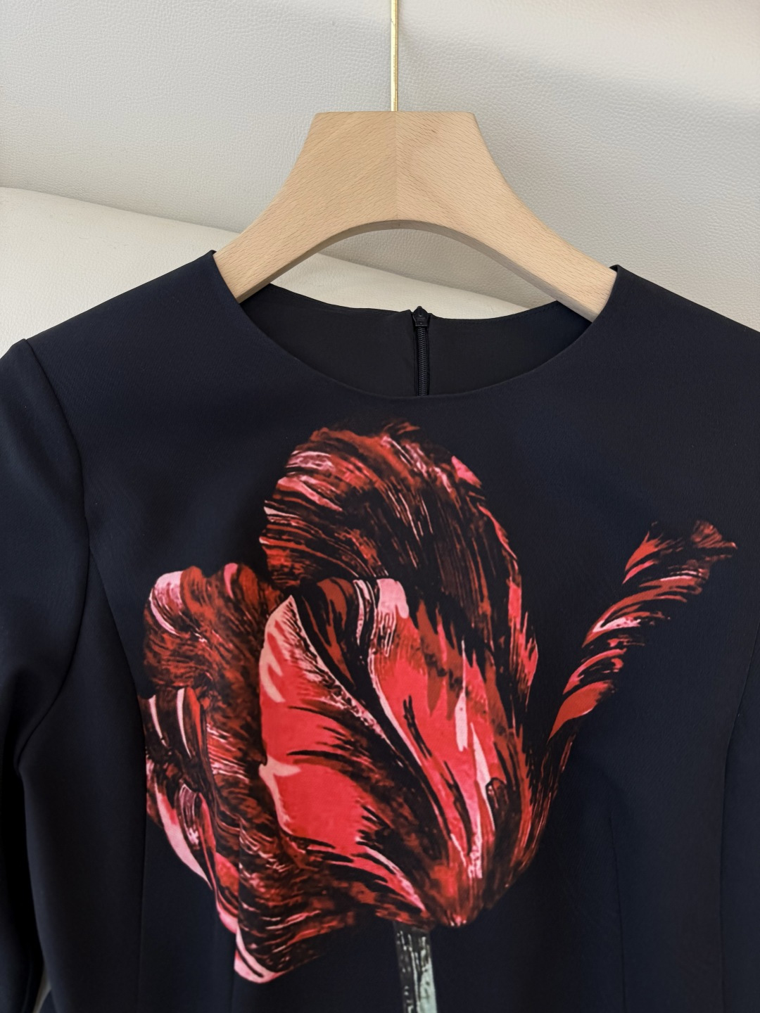 XF066#新款连衣裙💕郁金香印花 小黑裙 长袖长裙 连衣裙 黑色 SMLXL