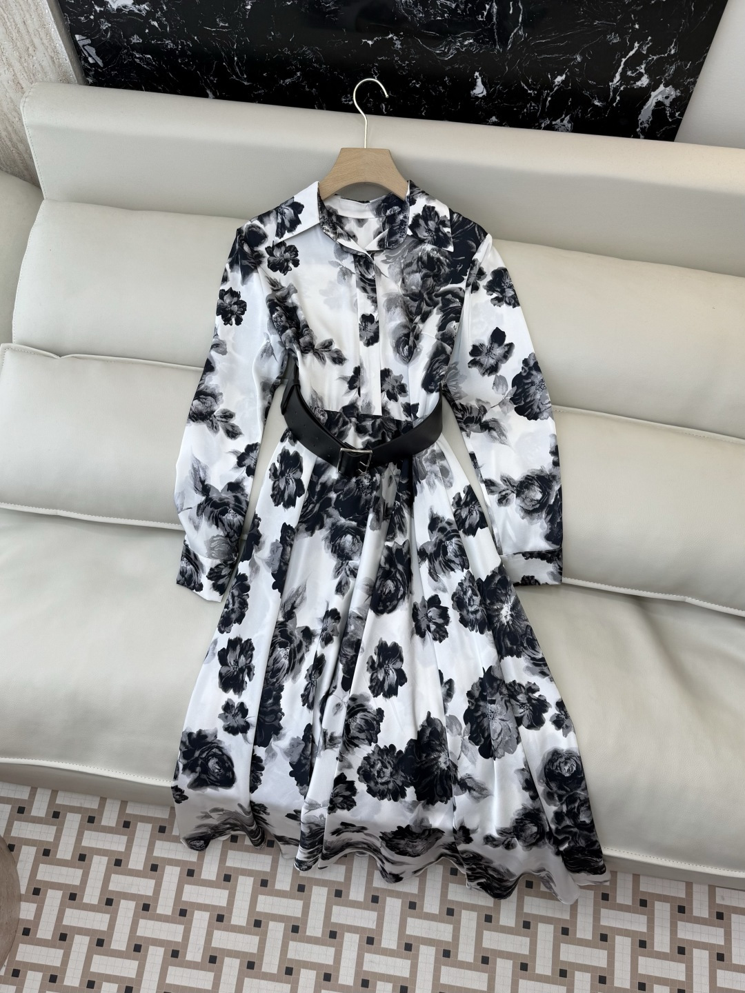 XF062#新款连衣裙💕飘逸印花水墨画 长袖 长裙 连衣裙 SMLXL