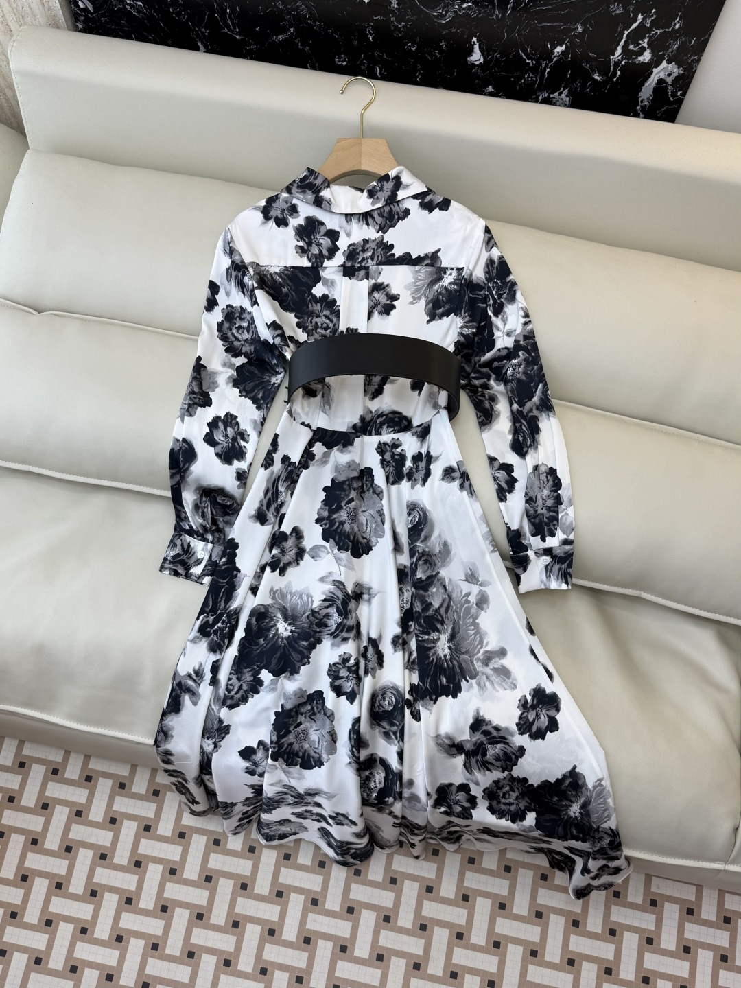 XF062#新款连衣裙💕飘逸印花水墨画 长袖 长裙 连衣裙 SMLXL