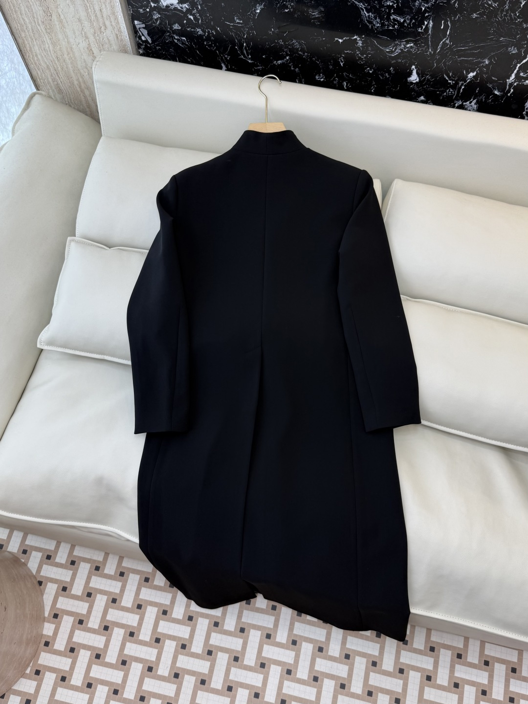 XF064#新款外套💕极简风 V领长西装外套款风衣 黑色 SMLXL