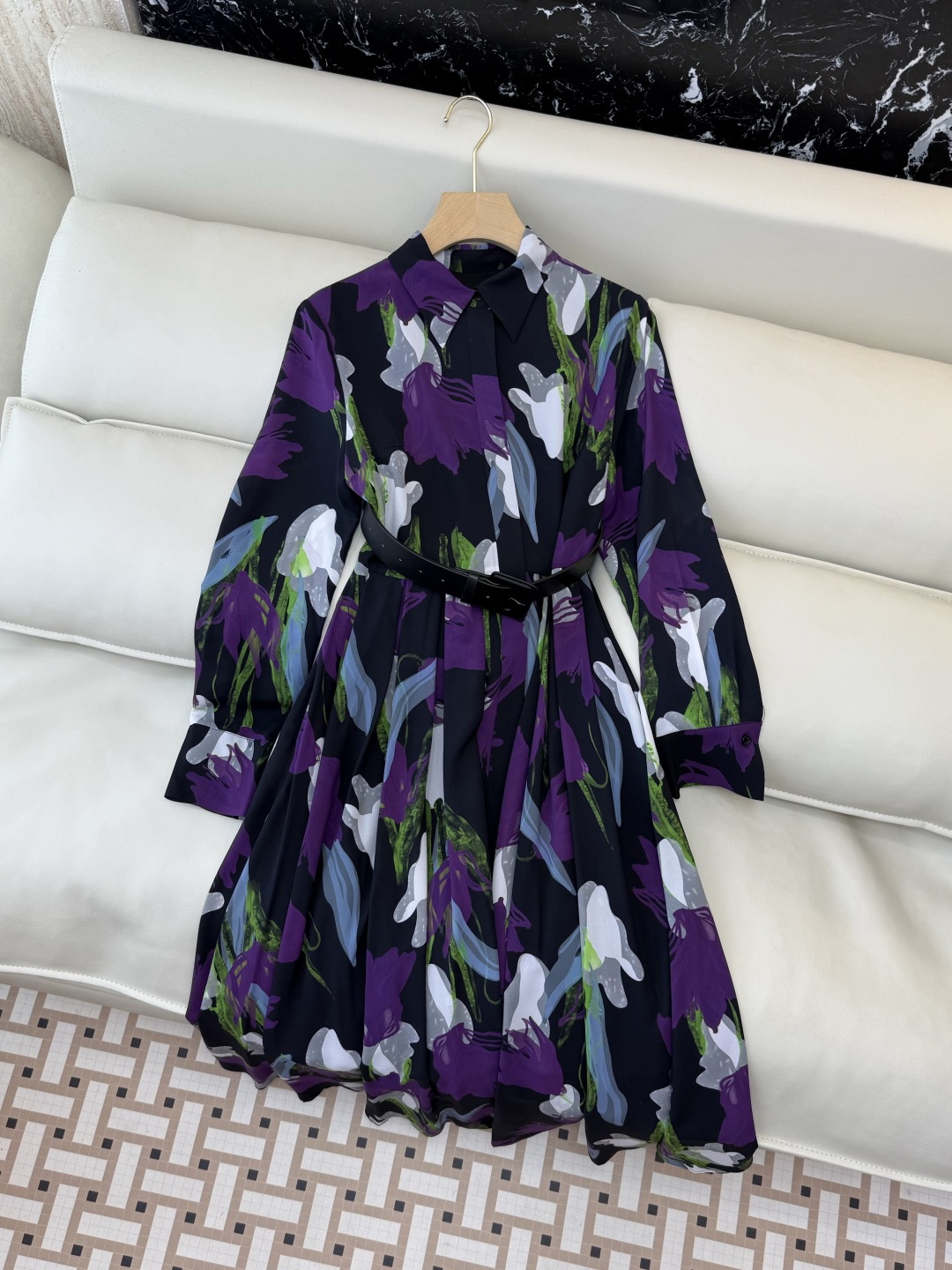 XF051#新款套装💕飘逸印花长袖衬衫款长裙 连衣裙 SMLXL