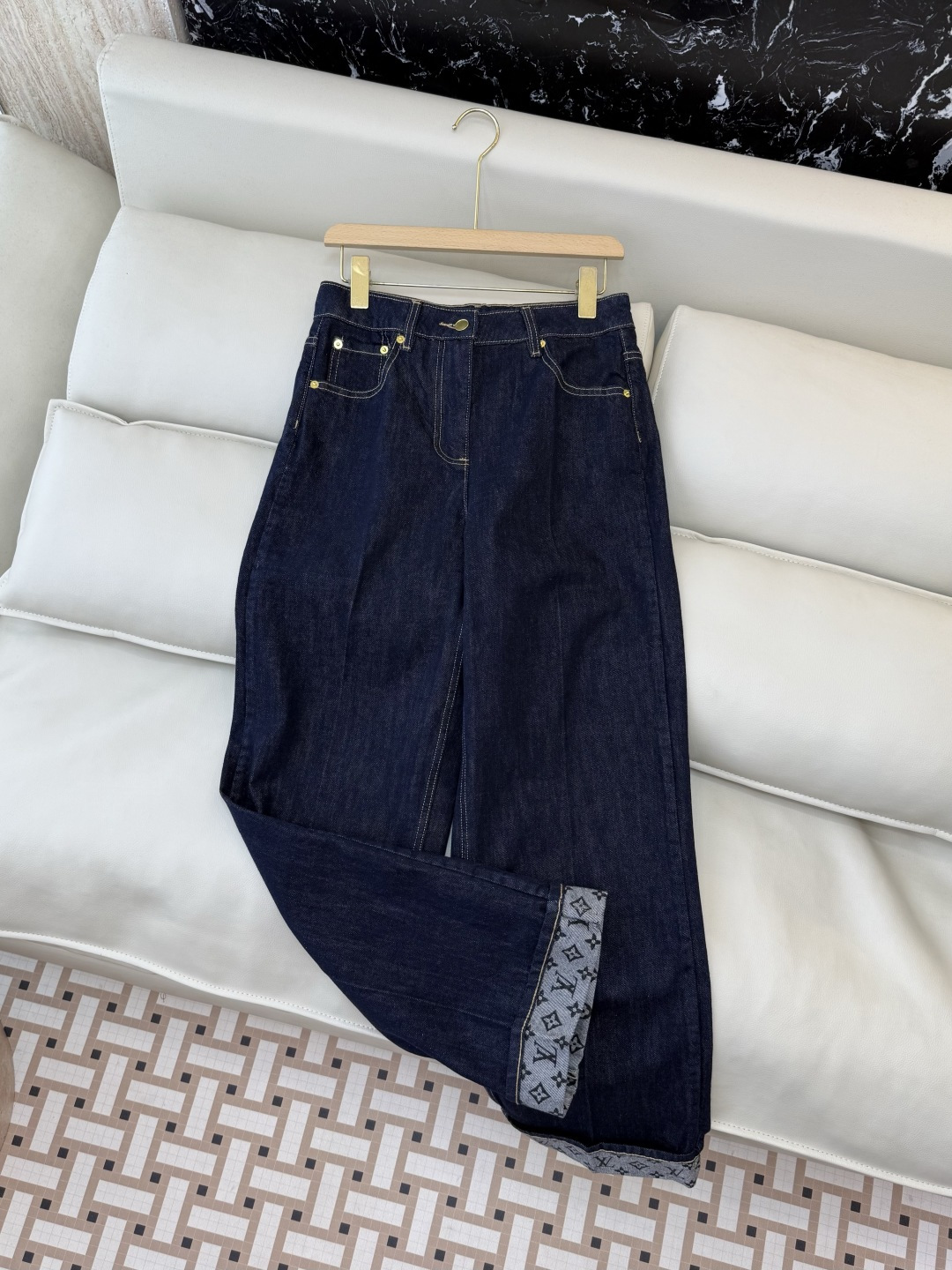 MA010#新款牛仔裤💕LV 老花logo印花 水洗牛仔棉牛仔裤 蓝色 25-30