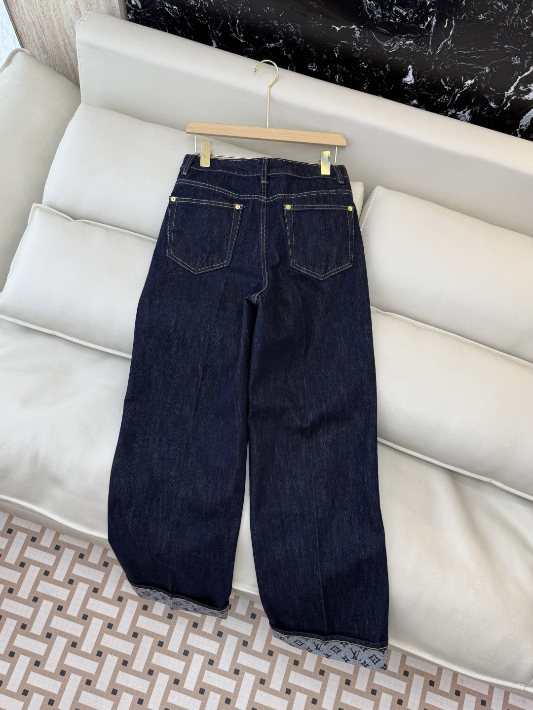 MA010#新款牛仔裤💕LV 老花logo印花 水洗牛仔棉牛仔裤 蓝色 25-30