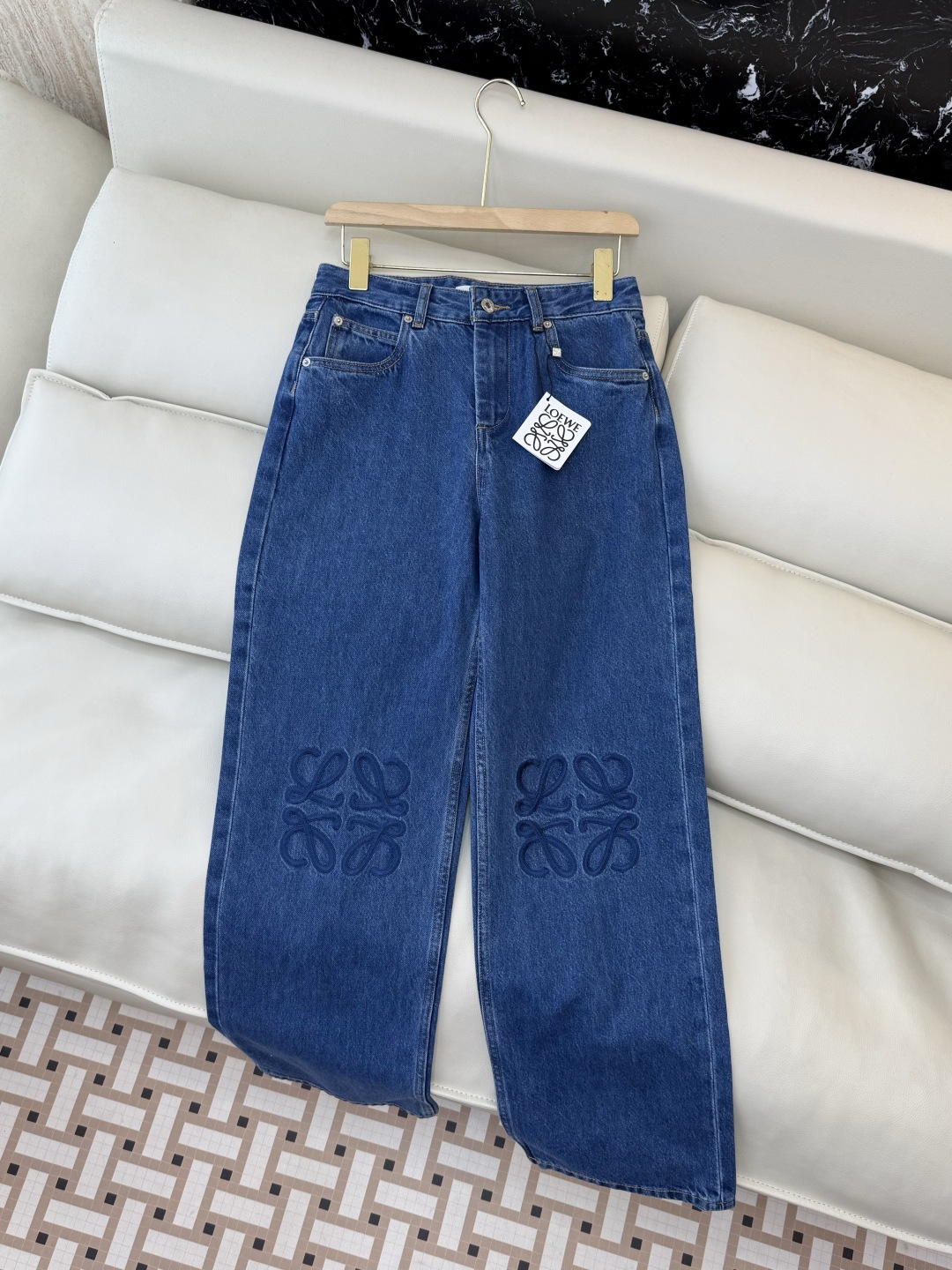 MA006#新款牛仔裤💕Loewe 绣花 水洗牛仔棉牛仔裤 蓝色 25-30